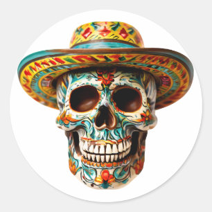Redondo Cinco de mayo crânio vestindo em volta do adesivo