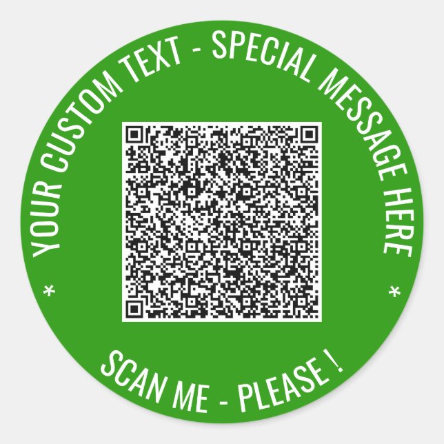 Redondo Código QR e Adesivo de Texto Personalizado Suas Co (Frente)