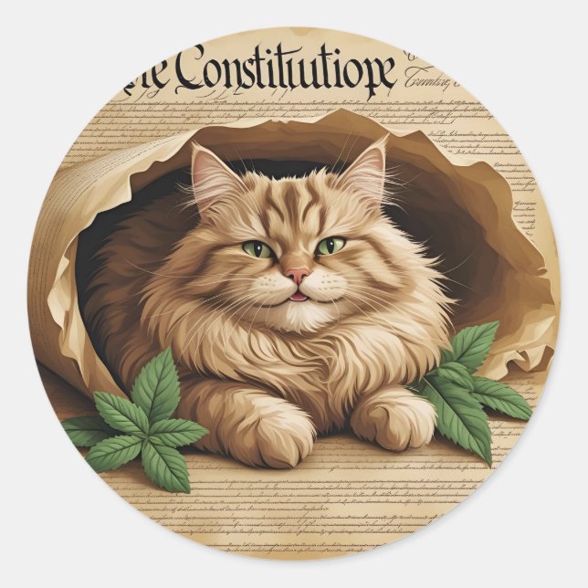 Redondo Constituição e Catnip - Adesivo de Gato Patriótico (Frente)