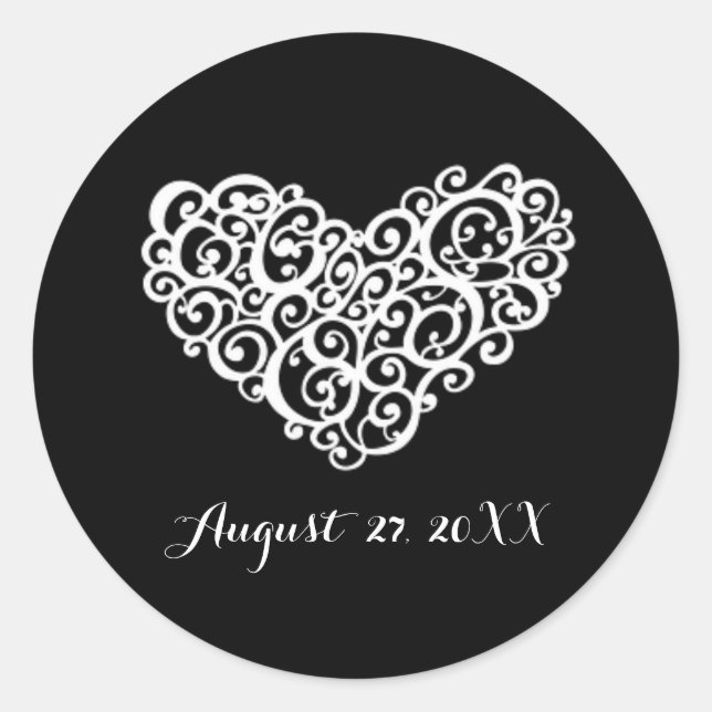 Redondo Coração Suave Preto com Branco - Adesivo em Círcul (Frente)