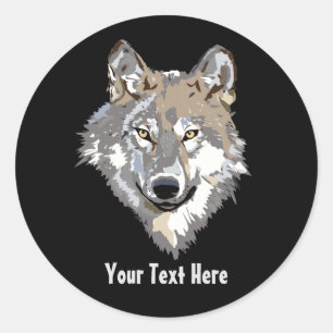 Redondo Crie seu próprio adesivo circulante de lobo Cinza