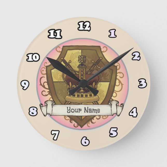 Redondo Crown Sword Shield sobrenome relógio (Frente)