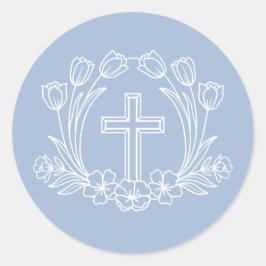 Redondo Cruz Floral Simples no Adesivo Azul Claro