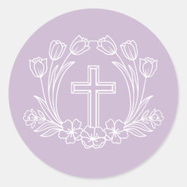 Redondo Cruz Floral Simples no Adesivo Lilac