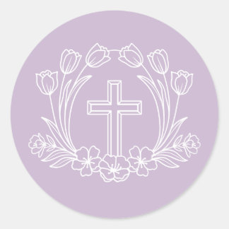 Redondo Cruz Floral Simples no Adesivo Lilac
