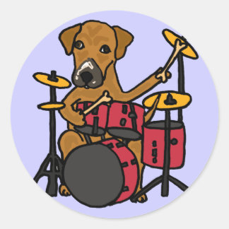 Redondo CT- Cachorro-Pupado Tocando o Adesivo de Tambores