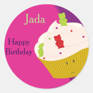 Redondo Cupcake do Urso Brilhante  Adesivo