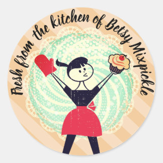 Redondo Cupcake retrô-menina da cozinha do adesivo