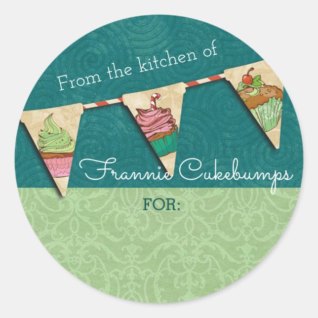 Redondo Cupcakes de Natal da cozinha do adesivo (Frente)