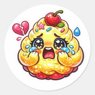 Redondo Cute Kawaii Cupcake Triste Chorando com Adesivo Qu