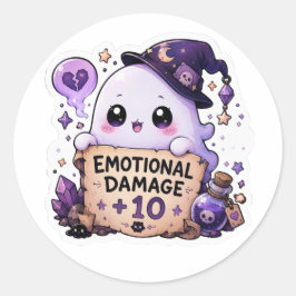 Redondo Dano Emocional +10 Adesivo de Cute Ghost RPG
