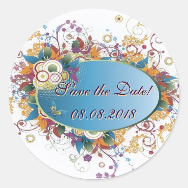 Redondo Deco floral ~ Salve o adesivo de data (Frente)