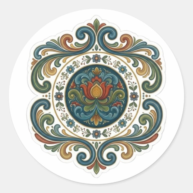 Redondo Design de Adesivo Mandala Rosemaling (Frente)