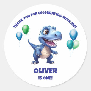 Redondo Dinosaur Feliz Aniversário de 1 Ano Adesivo Menino