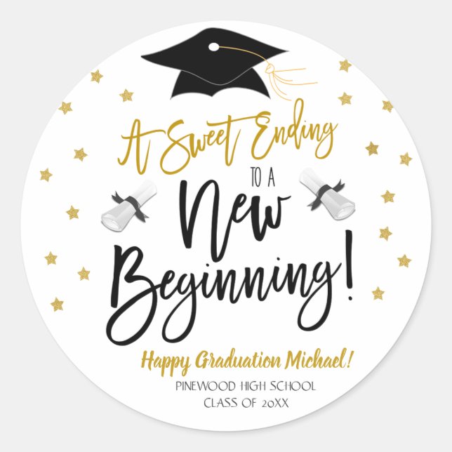 Redondo Doce Acabar com um novo adesivo inicial (Frente)