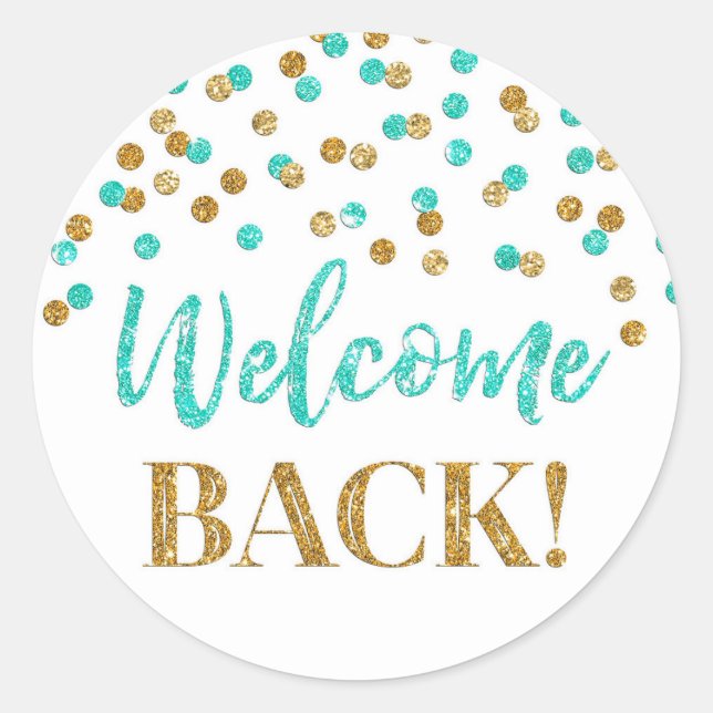 Redondo Dourada Turquoise Confetti Bem-vinda ao adesivo tr (Frente)