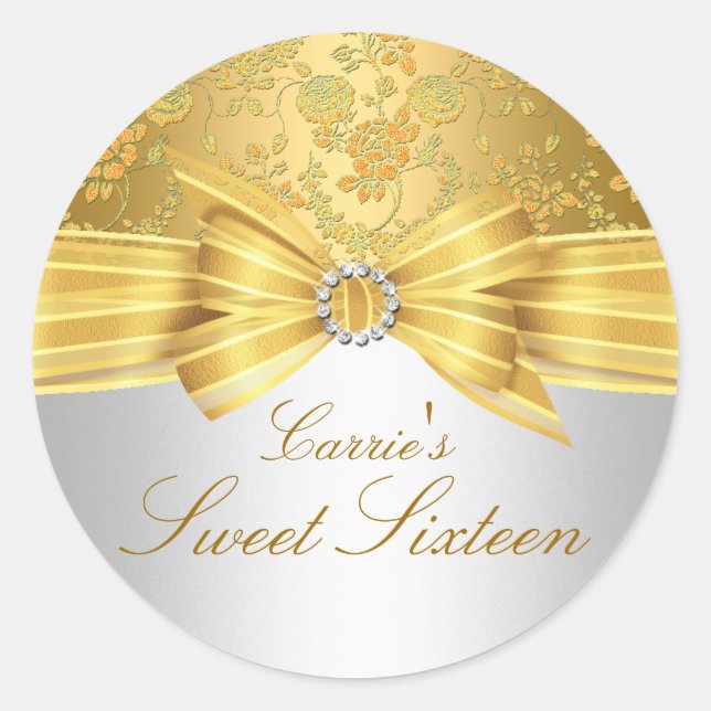 Redondo Dourado Rosa Doce Dezesseis Adesivo (Frente)