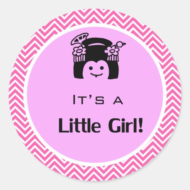 Redondo É um adesivo cor-de-rosa-menina. (Frente)