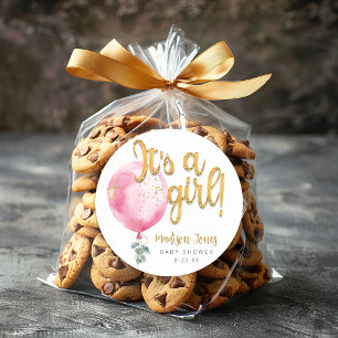 Redondo É um adesivo de Chá de fraldas de Balão Rosa