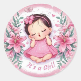 Redondo É uma Menina – Adesivo de Chuvinha de Bebê Floral