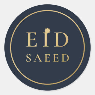 Redondo Eid Saeed Elegante Adesivo Azul Ouro
