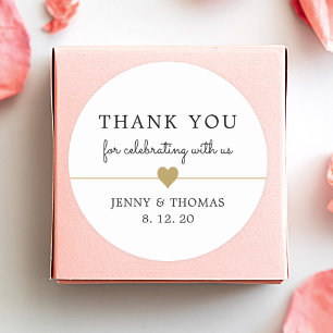 Redondo Elegante adesivo de agradecimento coração dourado 