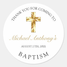 Redondo Elegante Adesivo de Agradecimento de Batismo em Ou