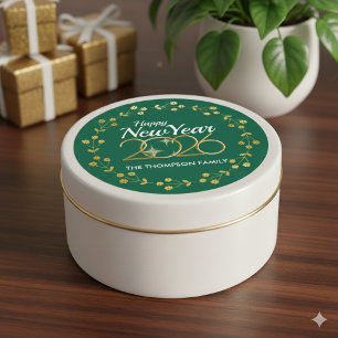 Redondo Elegante Adesivo Verde e Dourado Feliz Ano Novo 20