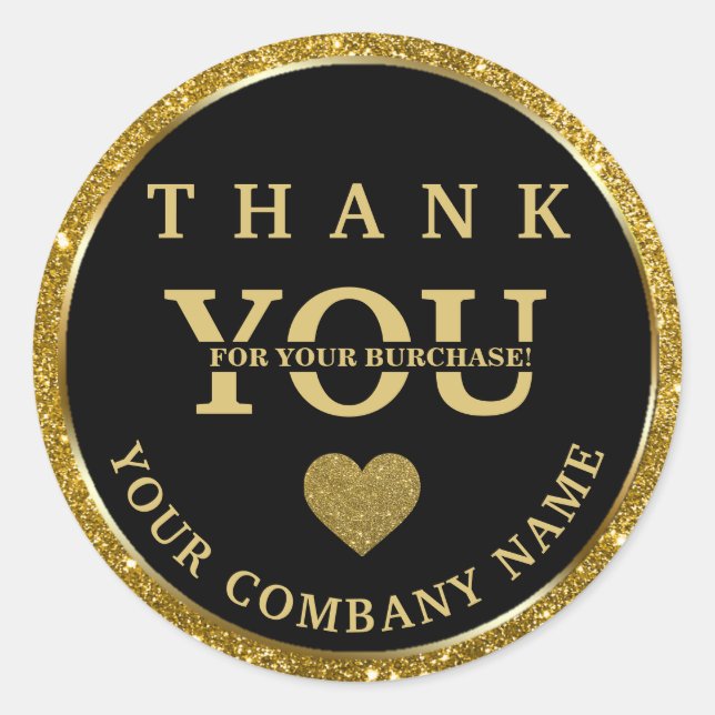 Redondo Elegante negro de ouro brilhante Obrigado adesivo (Frente)
