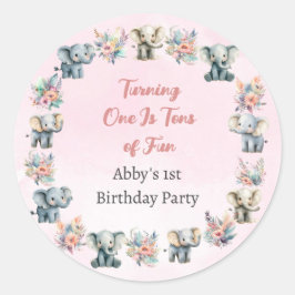 Redondo Elephants & Boho Jungle Flowers no adesivo rosa