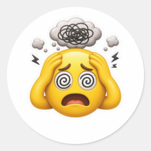 Redondo Emoji de Pensamento Excessivo Ansiedade Adesivo