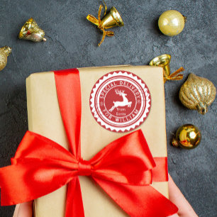 Redondo Entrega Especial de Papai Noel Adesivo Nome Person