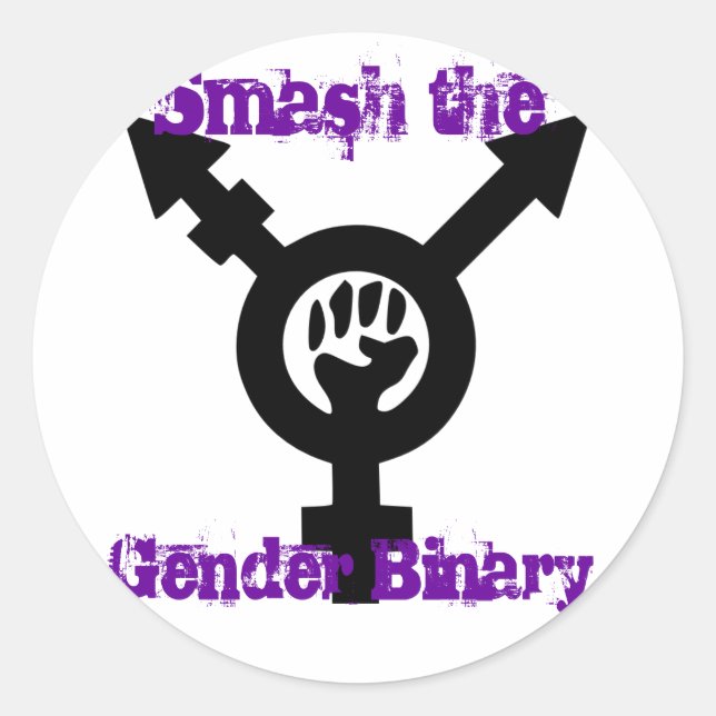 Redondo Esmague o adesivo Binário do Gênero transfeminista (Frente)