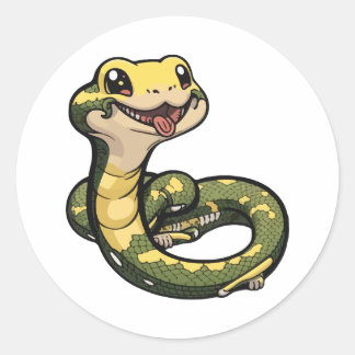 Redondo estilo de desenho animado do adesivo anaconda fofo