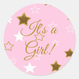 Redondo Estrelas cor-de-rosa e Douradas é um adesivo de Ch