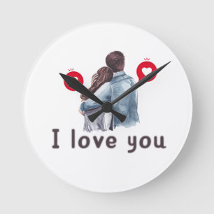 Redondo Eu amo você valentine designs de relógio em alta 