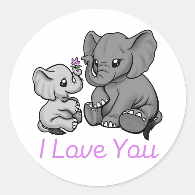 Redondo Eu te amo... adesivo de elefante (Frente)