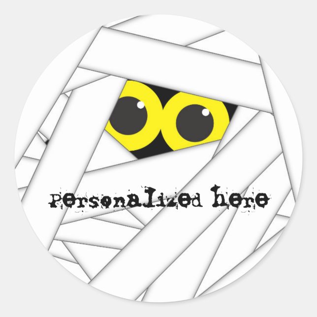 Redondo Fato de Múmia Halloween Adesivo Personalizado Fest (Frente)