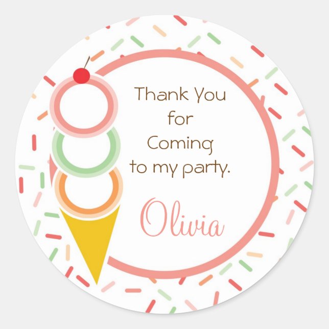 Redondo Favor do adesivo - Sorvete (Frente)