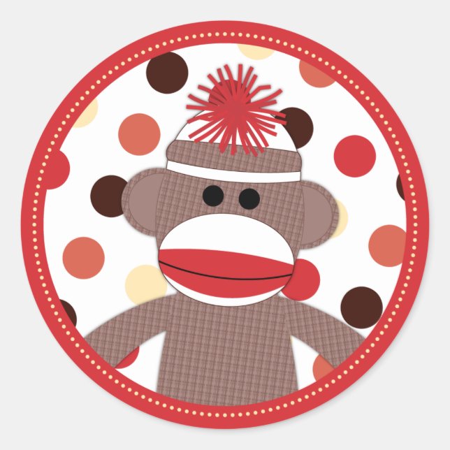Redondo Fechos de adesivo com favorito para macaco vermelh (Frente)