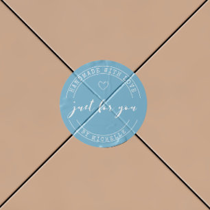 Redondo Feita À Mão Com Ama, Adesivo Personalizado Azul Cl