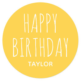 Redondo Feliz Aniversário Moderno Simples Adesivo Amarelo