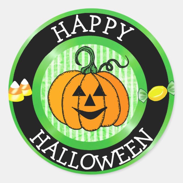 Redondo Feliz Bomba de Halloween e Adesivo de Doces (Frente)