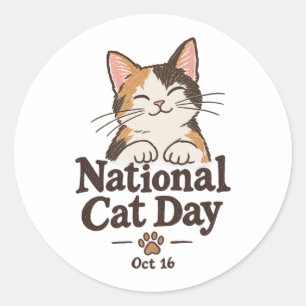 Redondo Feliz Dia Nacional do Gato 2026 Adesivo de Senhora
