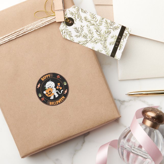 Redondo Feliz Halloween Mummy caminhando com adesivo de ab (Criador carregado)