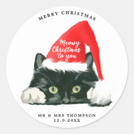 Redondo feliz natal meowy natal adesivo de gato