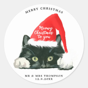 Redondo feliz natal meowy natal adesivo de gato