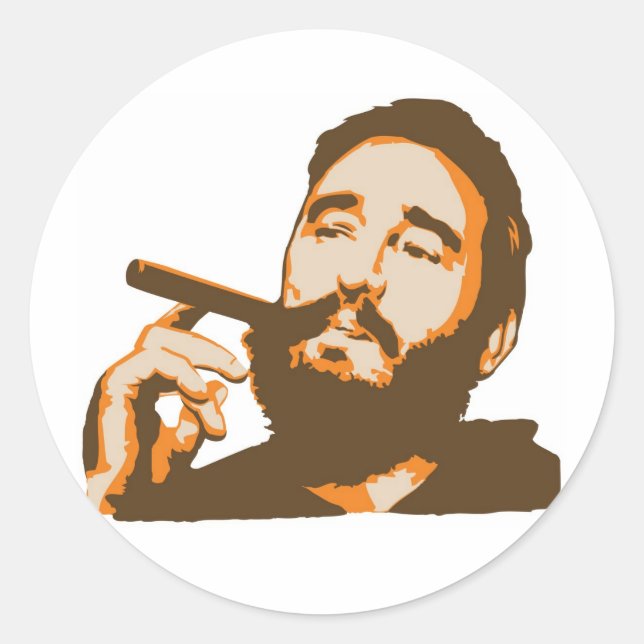 Redondo Fidel Castro com adesivo de retrato de charuto (Frente)