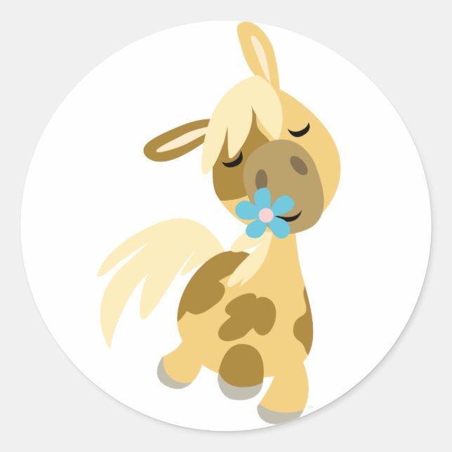 Redondo Flor azul e adesivo de pônei (Frente)