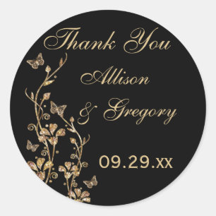 Redondo Floral preto, Dourado com adesivo de borboletas